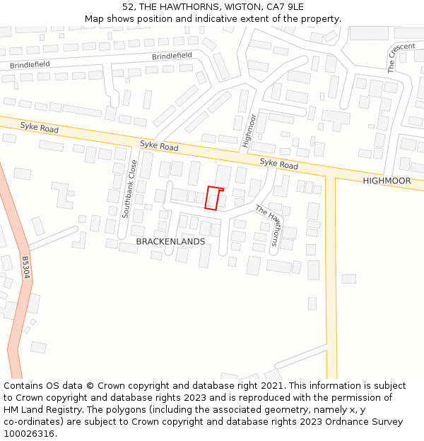 52, THE HAWTHORNS, WIGTON, CA7 9LE: Location map and indicative extent of plot