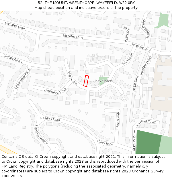 52, THE MOUNT, WRENTHORPE, WAKEFIELD, WF2 0BY: Location map and indicative extent of plot