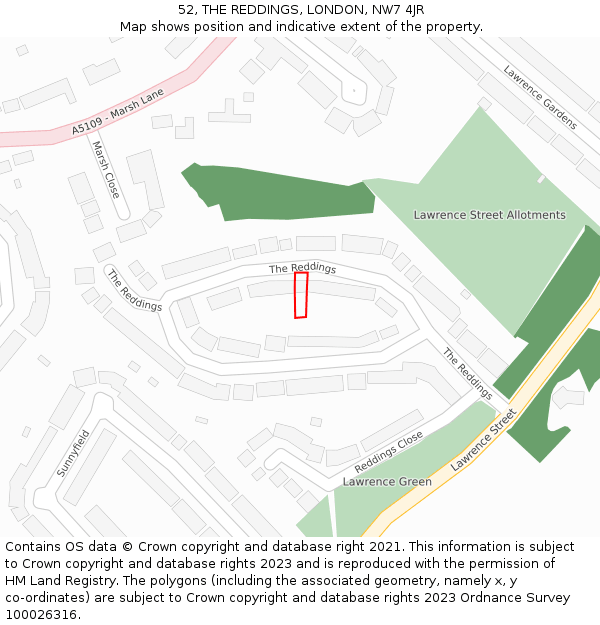 52, THE REDDINGS, LONDON, NW7 4JR: Location map and indicative extent of plot