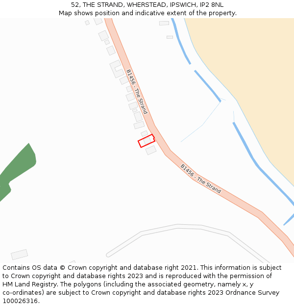 52, THE STRAND, WHERSTEAD, IPSWICH, IP2 8NL: Location map and indicative extent of plot