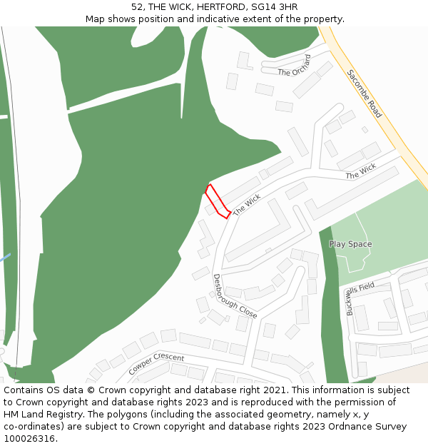 52, THE WICK, HERTFORD, SG14 3HR: Location map and indicative extent of plot