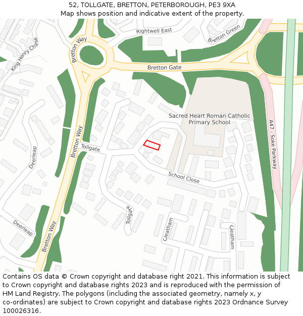52, TOLLGATE, BRETTON, PETERBOROUGH, PE3 9XA: Location map and indicative extent of plot