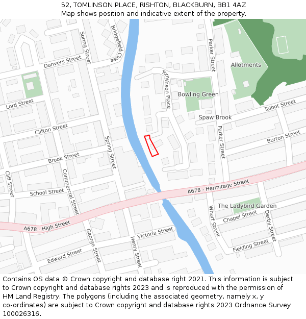 52, TOMLINSON PLACE, RISHTON, BLACKBURN, BB1 4AZ: Location map and indicative extent of plot