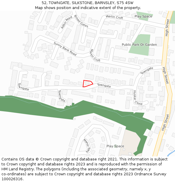 52, TOWNGATE, SILKSTONE, BARNSLEY, S75 4SW: Location map and indicative extent of plot