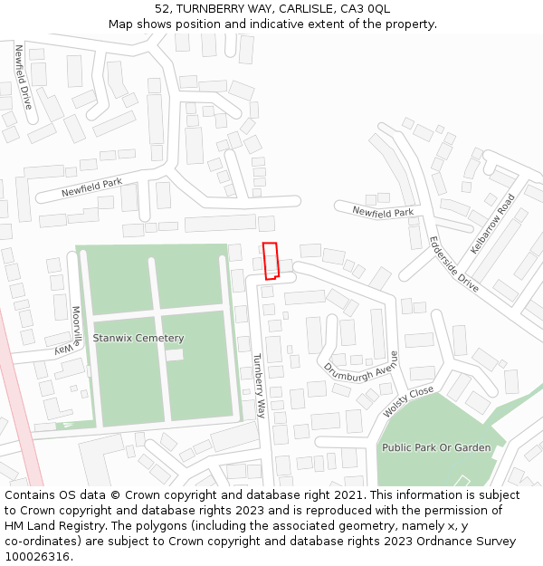 52, TURNBERRY WAY, CARLISLE, CA3 0QL: Location map and indicative extent of plot