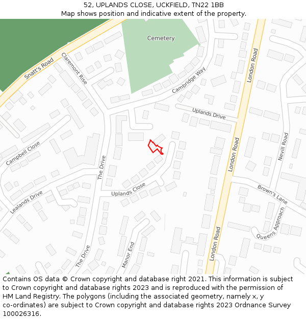 52, UPLANDS CLOSE, UCKFIELD, TN22 1BB: Location map and indicative extent of plot