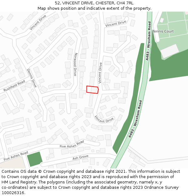 52, VINCENT DRIVE, CHESTER, CH4 7RL: Location map and indicative extent of plot