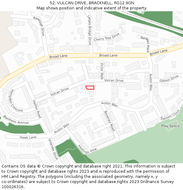 52, VULCAN DRIVE, BRACKNELL, RG12 9GN: Location map and indicative extent of plot