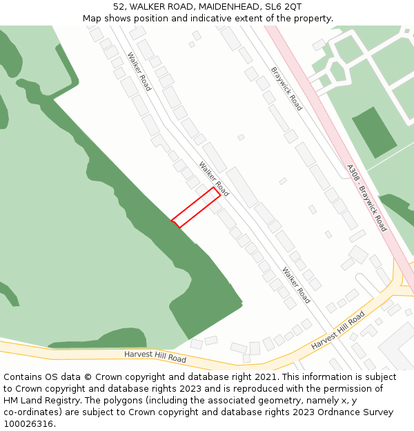 52, WALKER ROAD, MAIDENHEAD, SL6 2QT: Location map and indicative extent of plot
