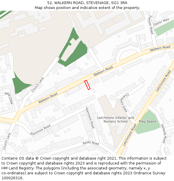 52, WALKERN ROAD, STEVENAGE, SG1 3RA: Location map and indicative extent of plot