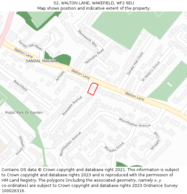 52, WALTON LANE, WAKEFIELD, WF2 6EU: Location map and indicative extent of plot