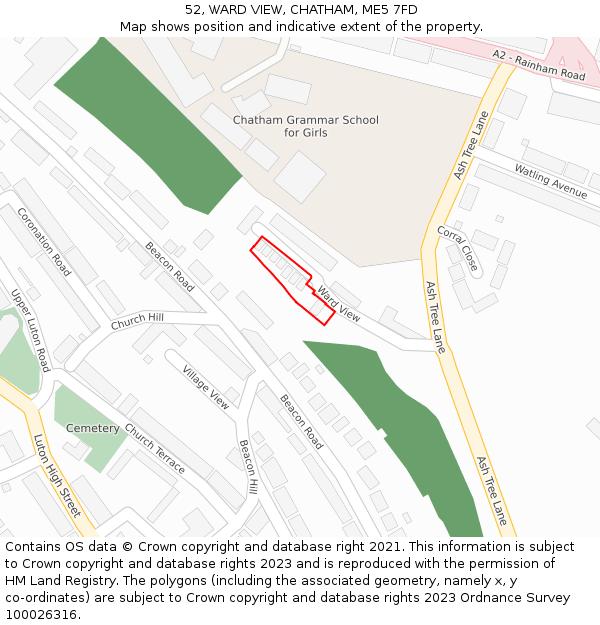 52, WARD VIEW, CHATHAM, ME5 7FD: Location map and indicative extent of plot