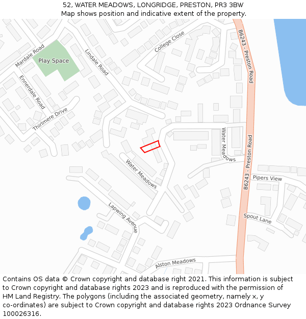 52, WATER MEADOWS, LONGRIDGE, PRESTON, PR3 3BW: Location map and indicative extent of plot