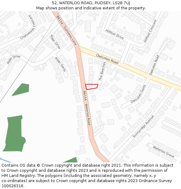 52, WATERLOO ROAD, PUDSEY, LS28 7UJ: Location map and indicative extent of plot