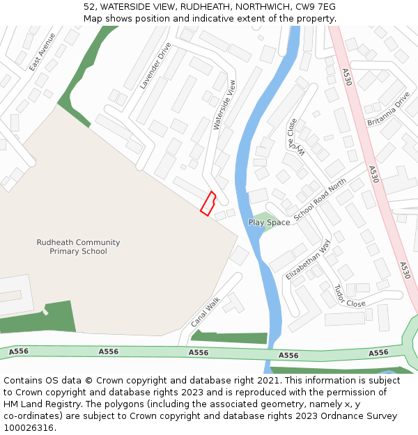 52, WATERSIDE VIEW, RUDHEATH, NORTHWICH, CW9 7EG: Location map and indicative extent of plot