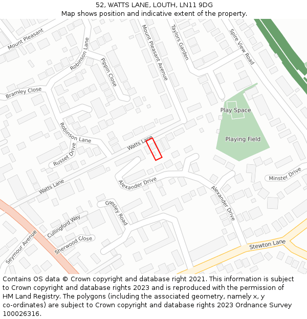 52, WATTS LANE, LOUTH, LN11 9DG: Location map and indicative extent of plot