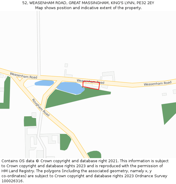 52, WEASENHAM ROAD, GREAT MASSINGHAM, KING'S LYNN, PE32 2EY: Location map and indicative extent of plot