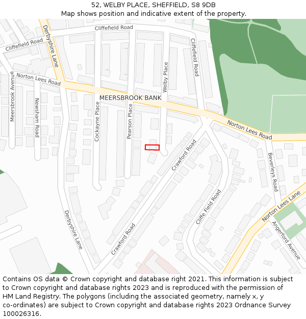 52, WELBY PLACE, SHEFFIELD, S8 9DB: Location map and indicative extent of plot