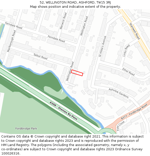 52, WELLINGTON ROAD, ASHFORD, TW15 3RJ: Location map and indicative extent of plot