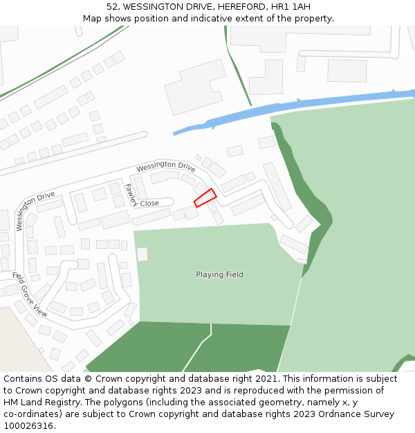 52, WESSINGTON DRIVE, HEREFORD, HR1 1AH: Location map and indicative extent of plot