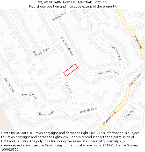 52, WEST FARM AVENUE, ASHTEAD, KT21 2JY: Location map and indicative extent of plot