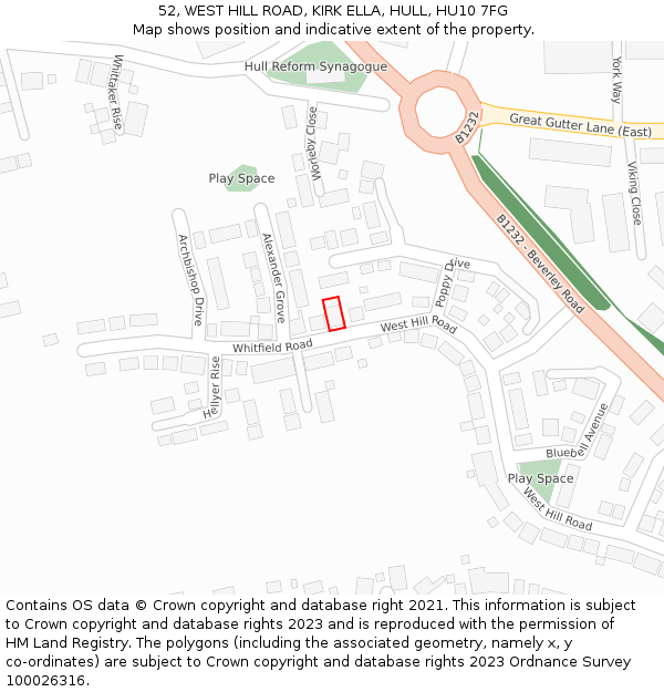 52, WEST HILL ROAD, KIRK ELLA, HULL, HU10 7FG: Location map and indicative extent of plot