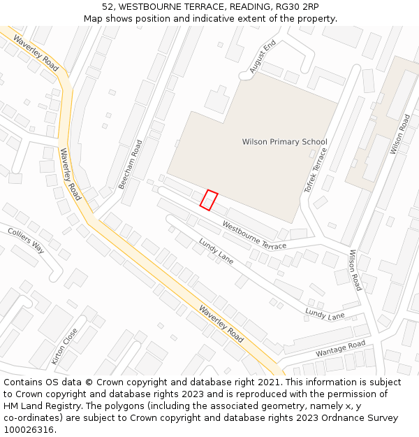52, WESTBOURNE TERRACE, READING, RG30 2RP: Location map and indicative extent of plot