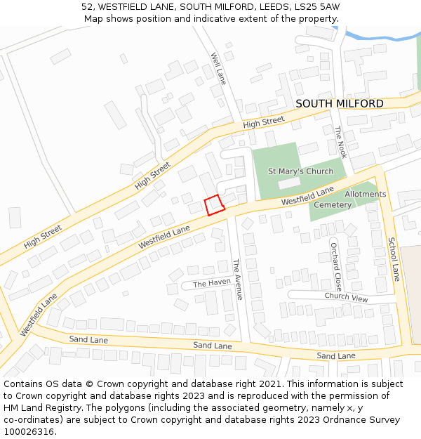 52, WESTFIELD LANE, SOUTH MILFORD, LEEDS, LS25 5AW: Location map and indicative extent of plot