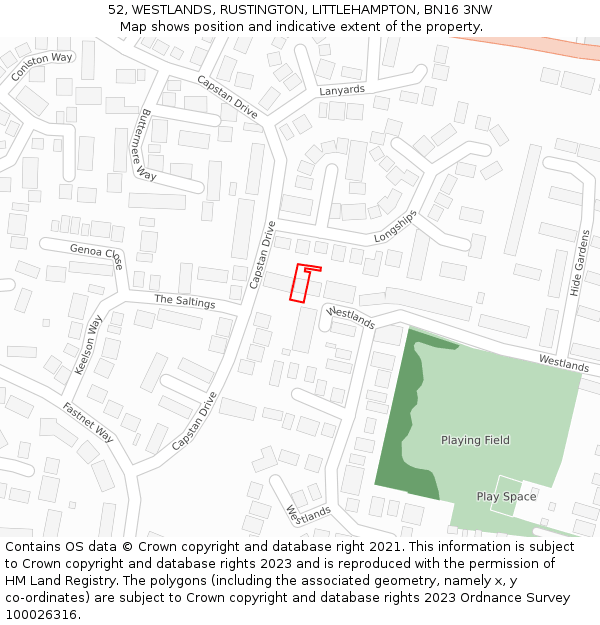52, WESTLANDS, RUSTINGTON, LITTLEHAMPTON, BN16 3NW: Location map and indicative extent of plot