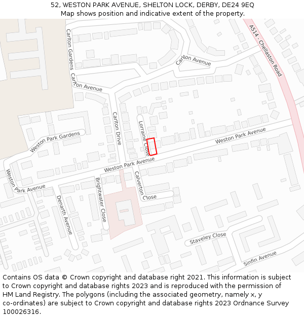 52, WESTON PARK AVENUE, SHELTON LOCK, DERBY, DE24 9EQ: Location map and indicative extent of plot