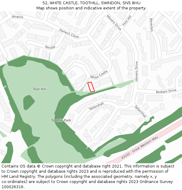 52, WHITE CASTLE, TOOTHILL, SWINDON, SN5 8HU: Location map and indicative extent of plot