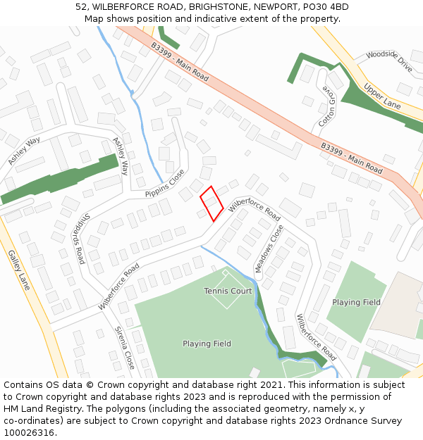 52, WILBERFORCE ROAD, BRIGHSTONE, NEWPORT, PO30 4BD: Location map and indicative extent of plot