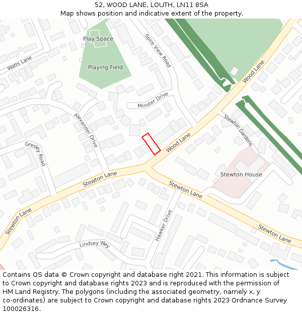 52, WOOD LANE, LOUTH, LN11 8SA: Location map and indicative extent of plot
