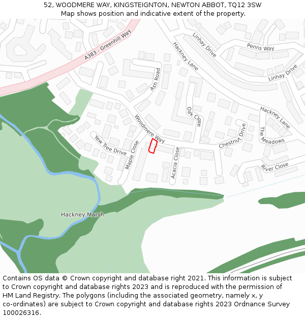 52, WOODMERE WAY, KINGSTEIGNTON, NEWTON ABBOT, TQ12 3SW: Location map and indicative extent of plot