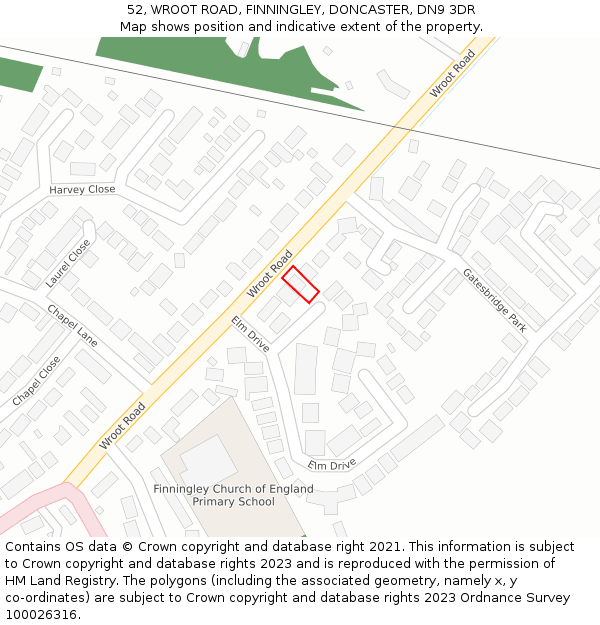 52, WROOT ROAD, FINNINGLEY, DONCASTER, DN9 3DR: Location map and indicative extent of plot