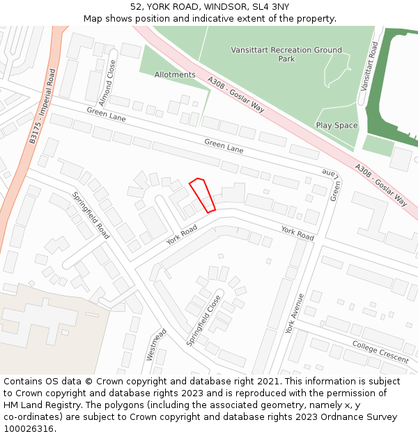 52, YORK ROAD, WINDSOR, SL4 3NY: Location map and indicative extent of plot