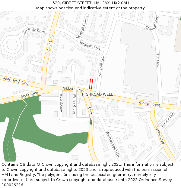 520, GIBBET STREET, HALIFAX, HX2 0AH: Location map and indicative extent of plot