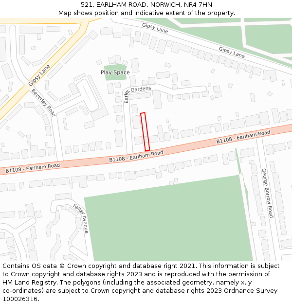 521, EARLHAM ROAD, NORWICH, NR4 7HN: Location map and indicative extent of plot