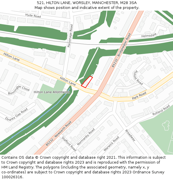521, HILTON LANE, WORSLEY, MANCHESTER, M28 3SA: Location map and indicative extent of plot