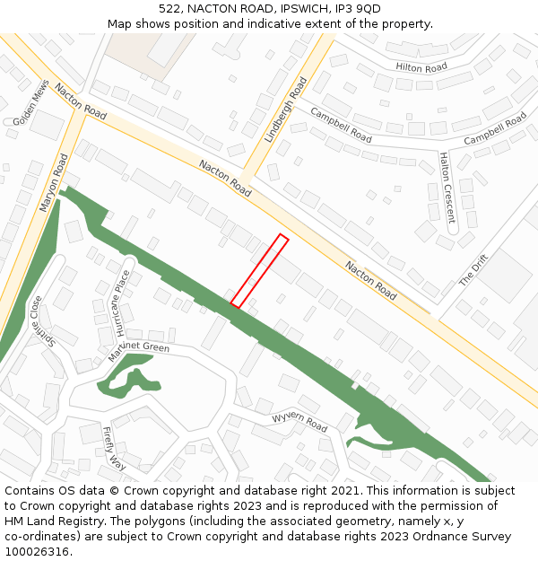 522, NACTON ROAD, IPSWICH, IP3 9QD: Location map and indicative extent of plot