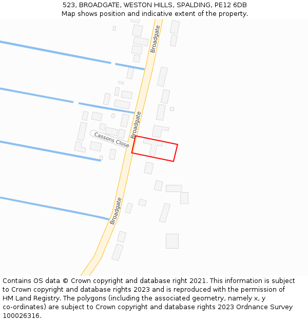 523, BROADGATE, WESTON HILLS, SPALDING, PE12 6DB: Location map and indicative extent of plot