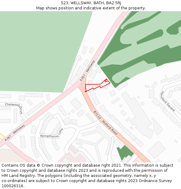 523, WELLSWAY, BATH, BA2 5RJ: Location map and indicative extent of plot
