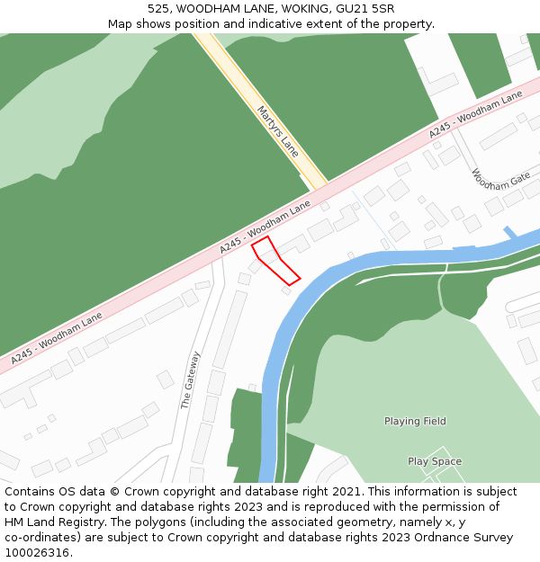 525, WOODHAM LANE, WOKING, GU21 5SR: Location map and indicative extent of plot