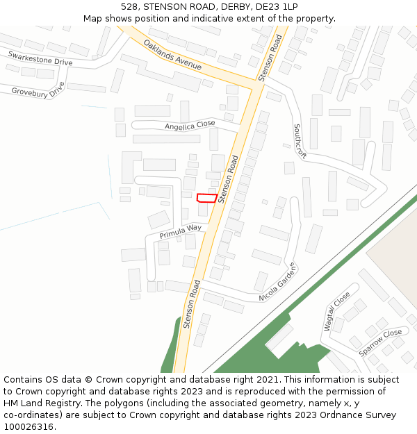 528, STENSON ROAD, DERBY, DE23 1LP: Location map and indicative extent of plot