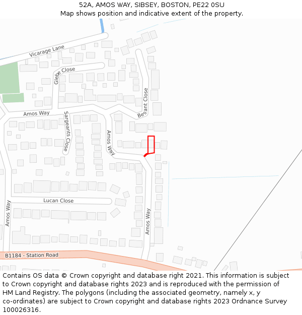 52A, AMOS WAY, SIBSEY, BOSTON, PE22 0SU: Location map and indicative extent of plot
