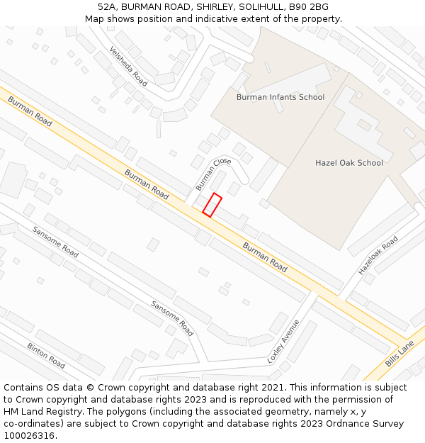 52A, BURMAN ROAD, SHIRLEY, SOLIHULL, B90 2BG: Location map and indicative extent of plot