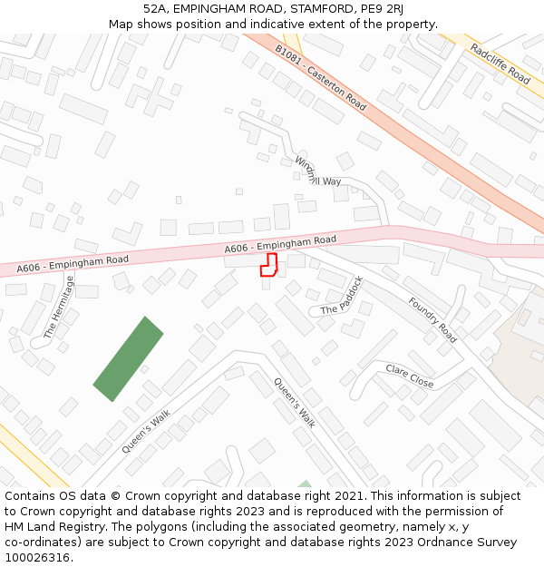 52A, EMPINGHAM ROAD, STAMFORD, PE9 2RJ: Location map and indicative extent of plot