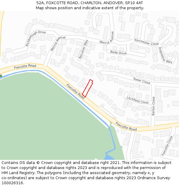 52A, FOXCOTTE ROAD, CHARLTON, ANDOVER, SP10 4AT: Location map and indicative extent of plot
