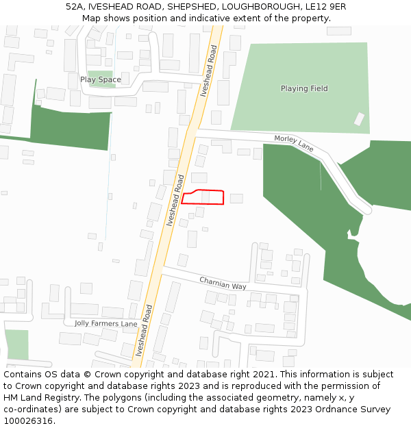 52A, IVESHEAD ROAD, SHEPSHED, LOUGHBOROUGH, LE12 9ER: Location map and indicative extent of plot