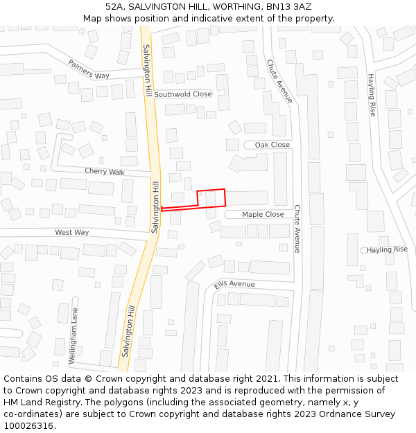 52A, SALVINGTON HILL, WORTHING, BN13 3AZ: Location map and indicative extent of plot